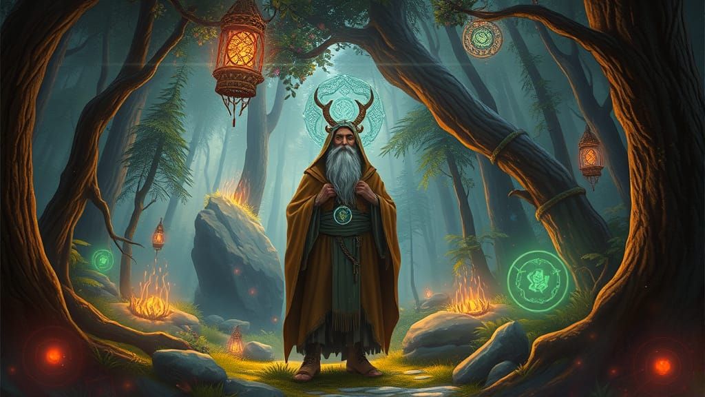 Ethereal Shaman in Enchanted Forest, Fantasy Art