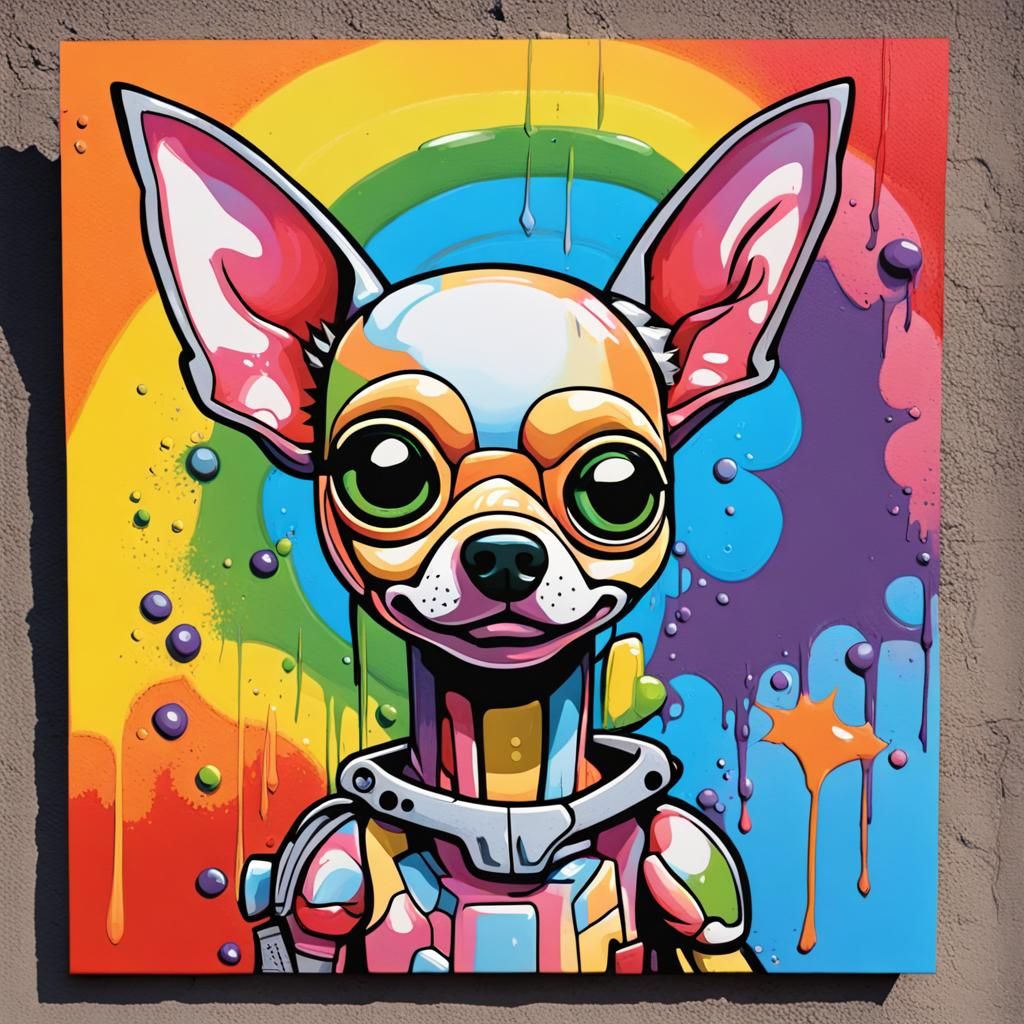 Rainbow Robot Chihuahua Graffiti Art Portrait