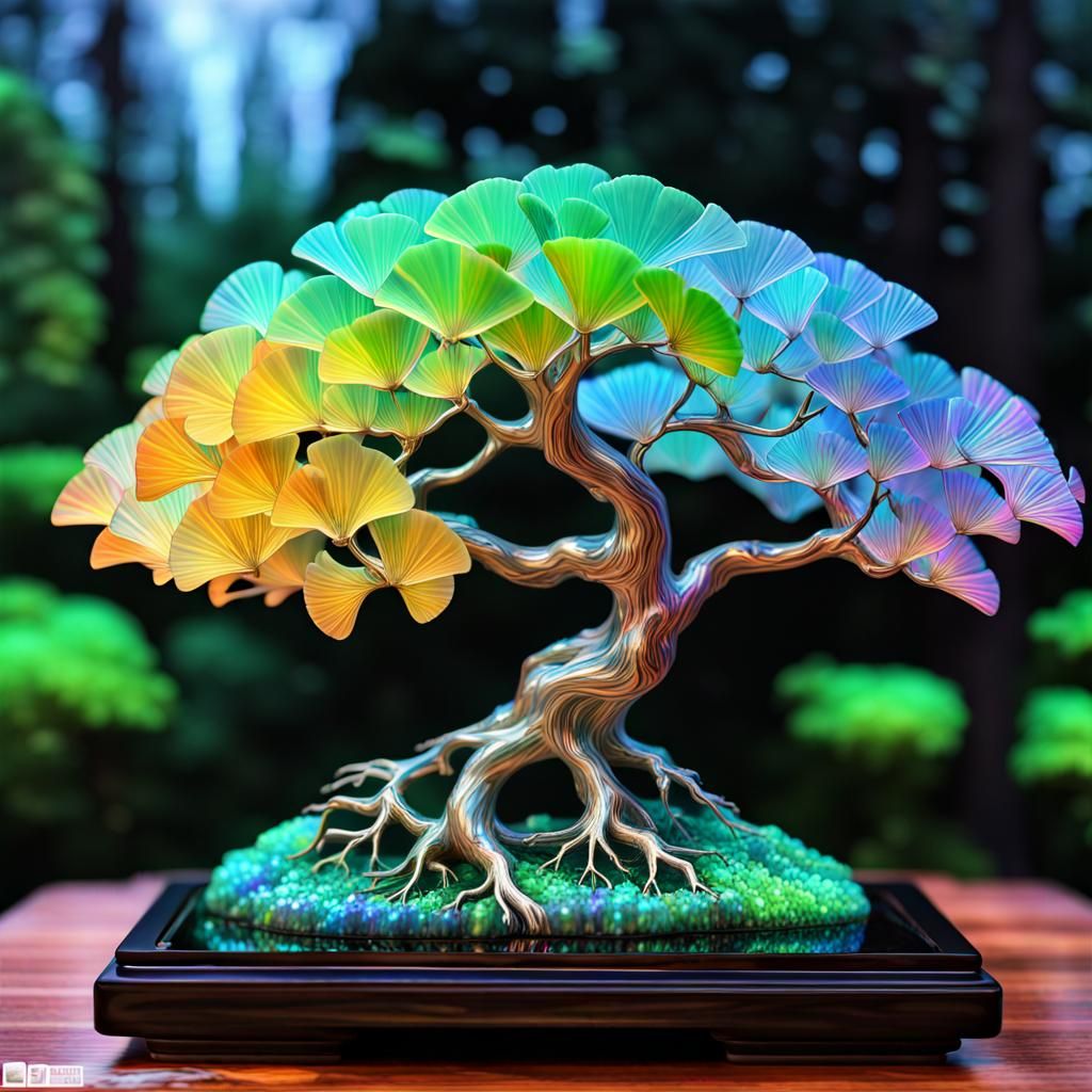 Iridescent Crystal Gingko Bonsai Tree in Rainbow Colors