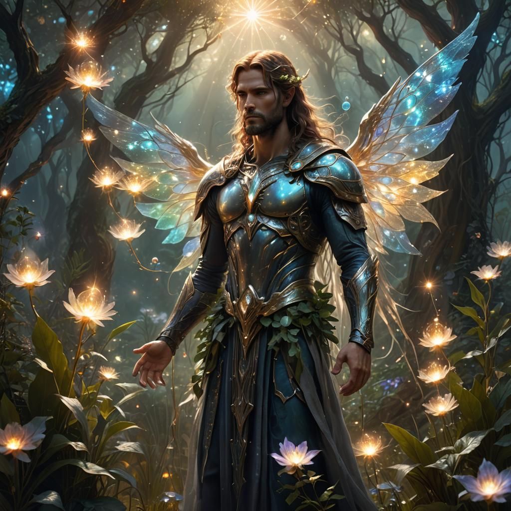 Eve's Demigod in Mystical Landscape, Waterhouse Style