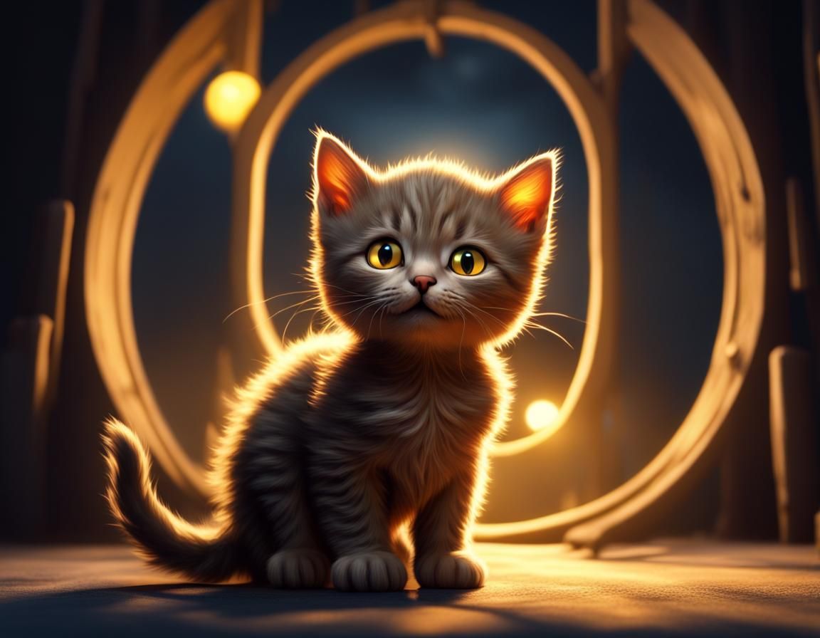Eerie Kitten with Glowing Eyes, 8K Concept Art