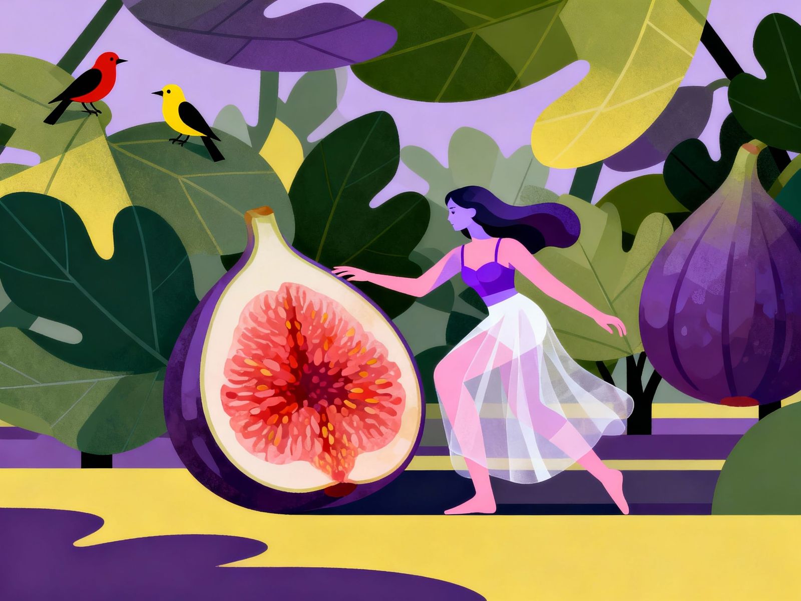 Woman in Fig Orchard, Modernist Surrealism Style