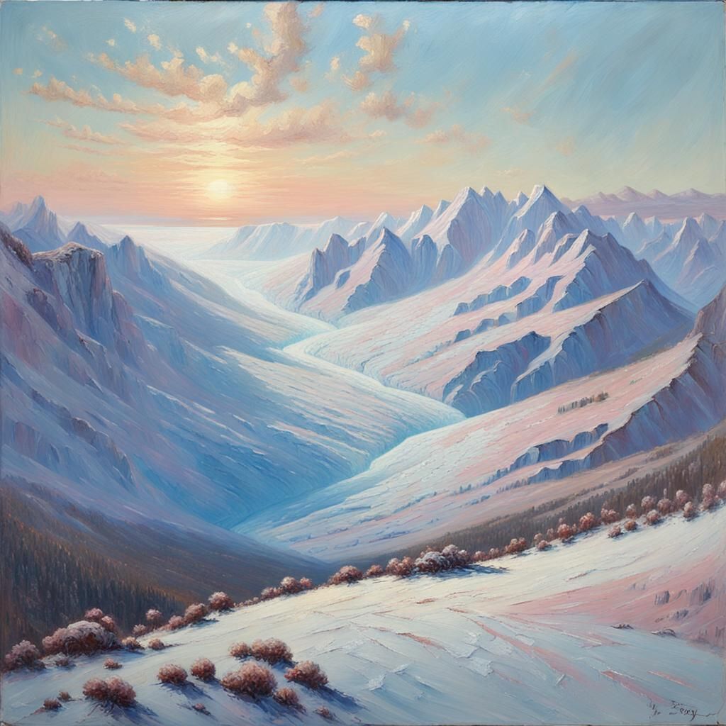 Impressionist Glacier Landscape in Oil on Canvas