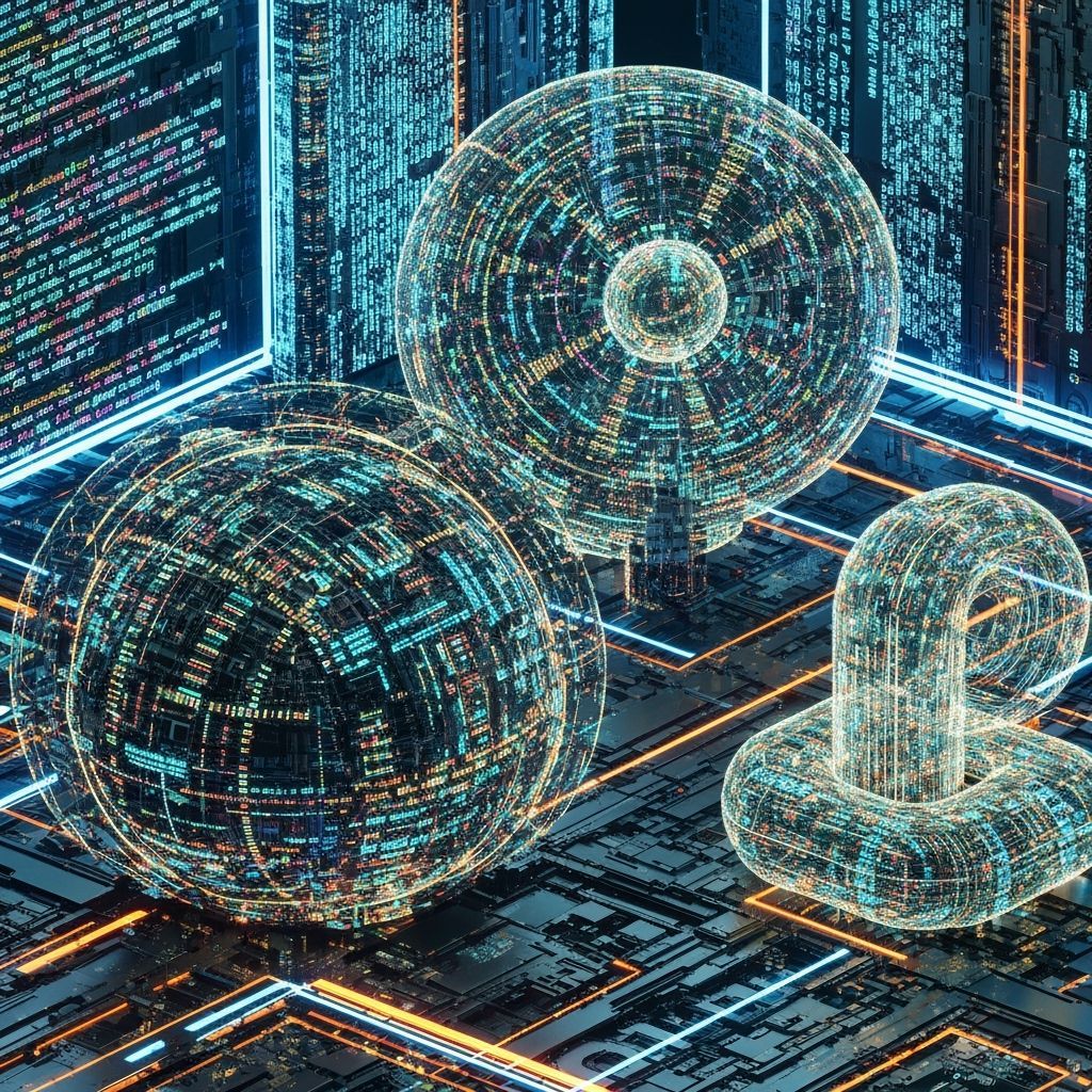 Abstract Digital Art: Code Forms in Neon Light