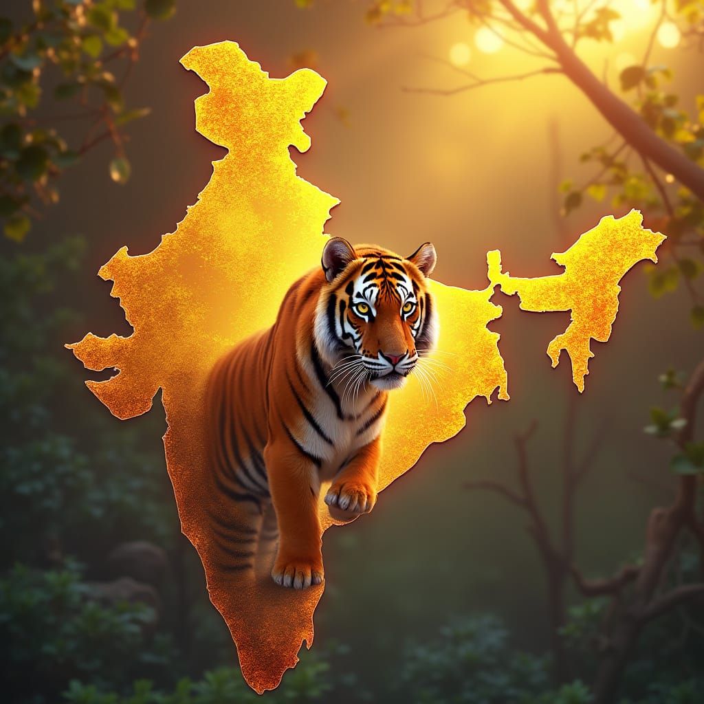 India Outline Filled With Majestic Bengal Tiger