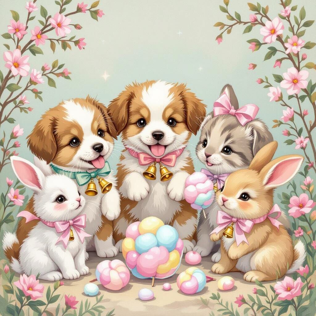 Whimsical Animals with Bells, Candy, and Ribbons