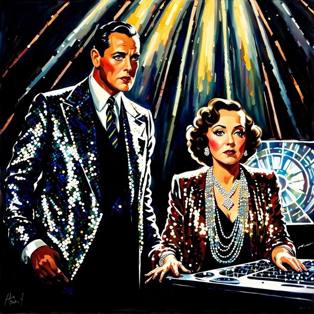 Dramatic Noir Scene with Golden Age Actors