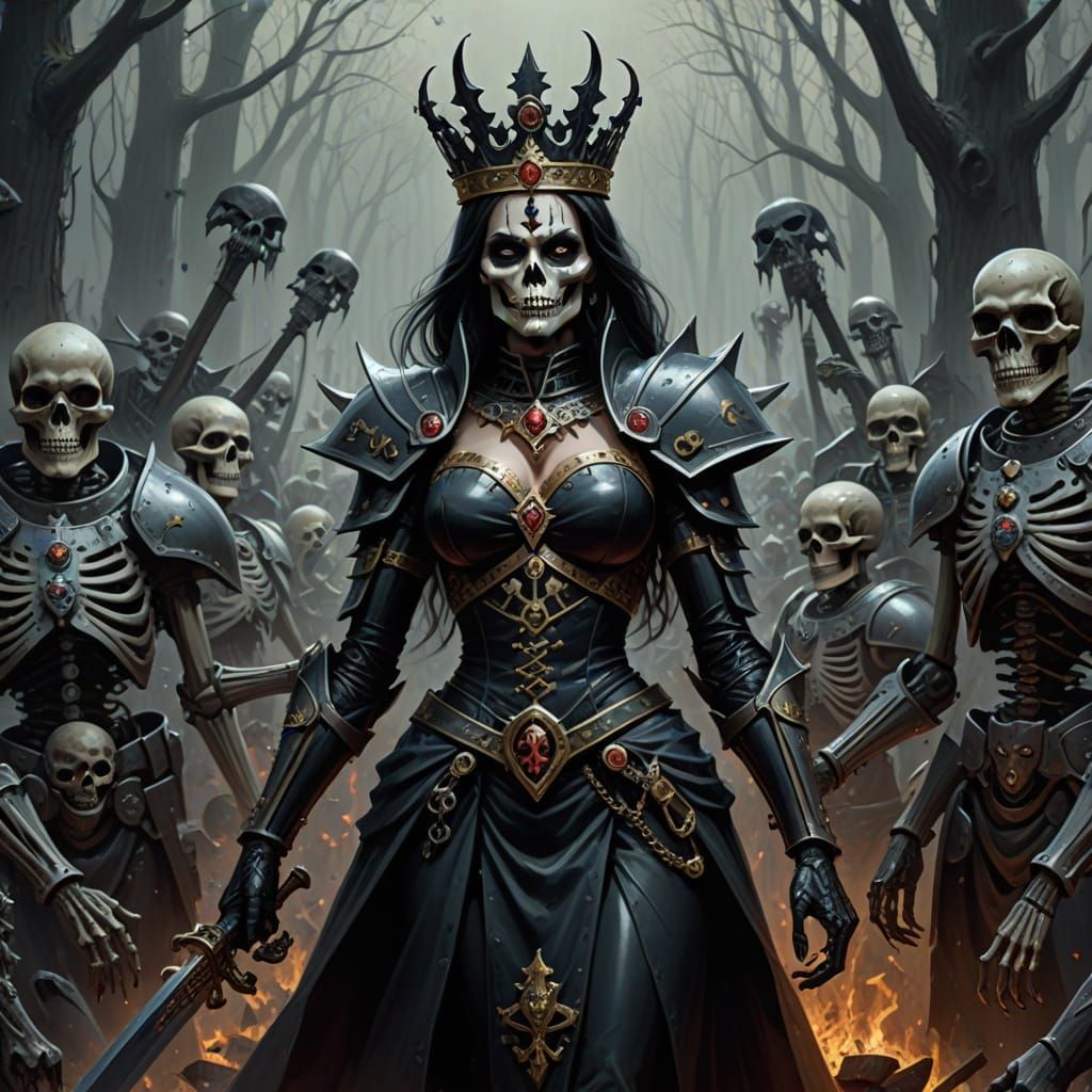 Skeletal Queen of Clubs Leads Undead Horde