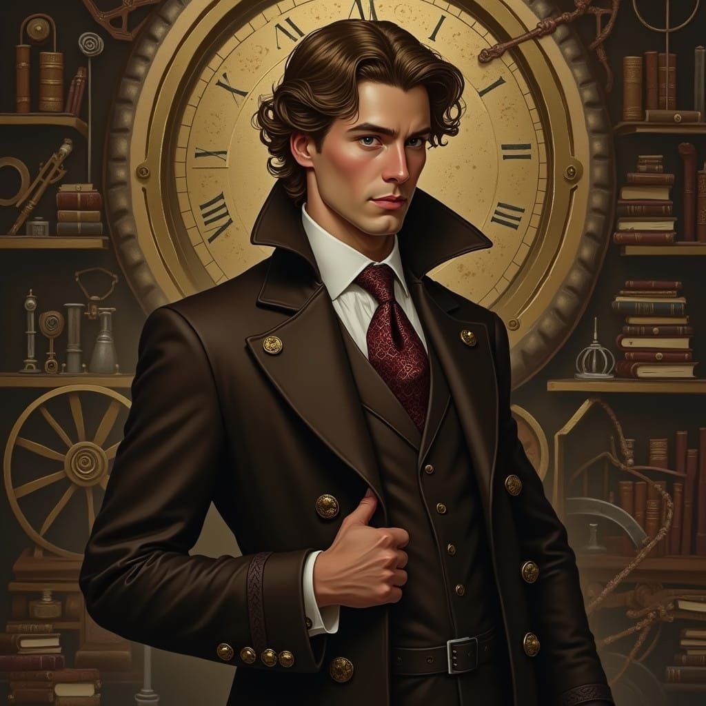 Formal Steampunk Gentleman in Industrial Era Setting