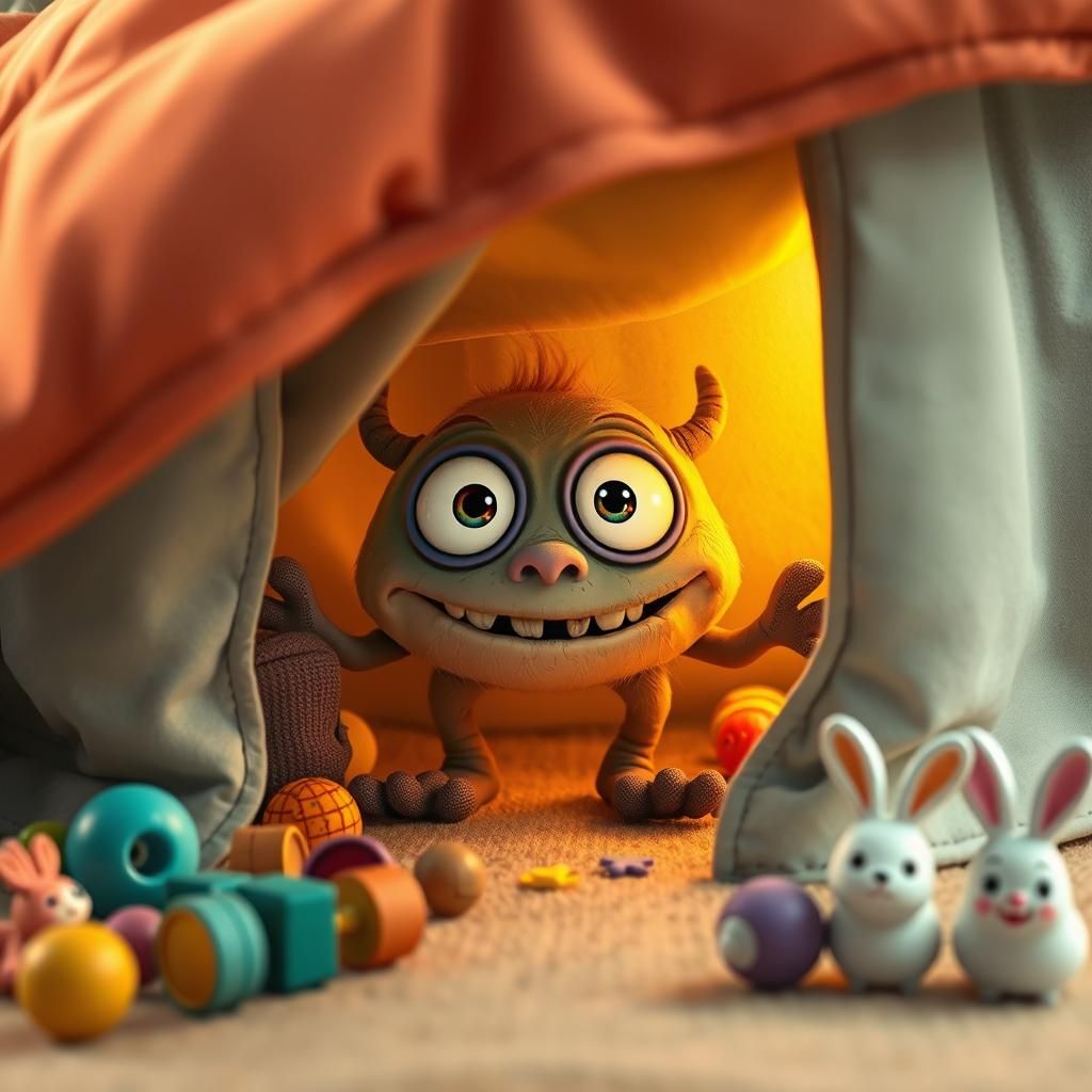 Cuddly Under-Bed Monster with Smiling Eyes
