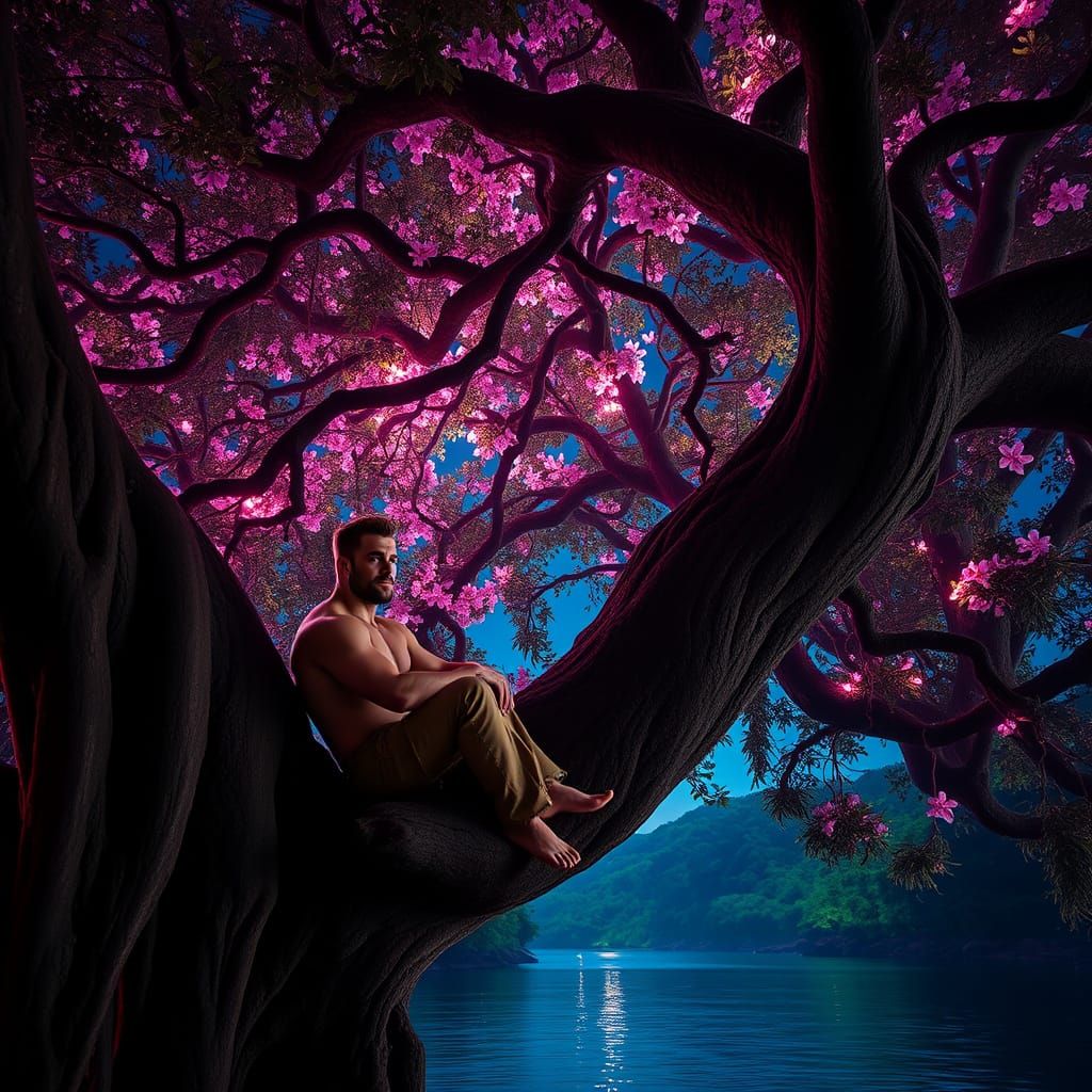 Majestic Warrior Basks in Ethereal Hawaiian Night