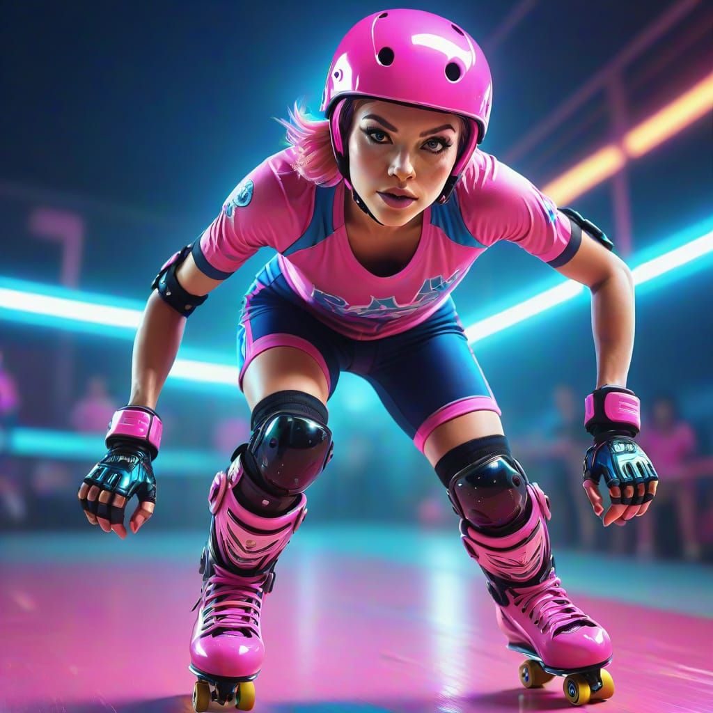 Vibrant Roller Derby Girl in Motion