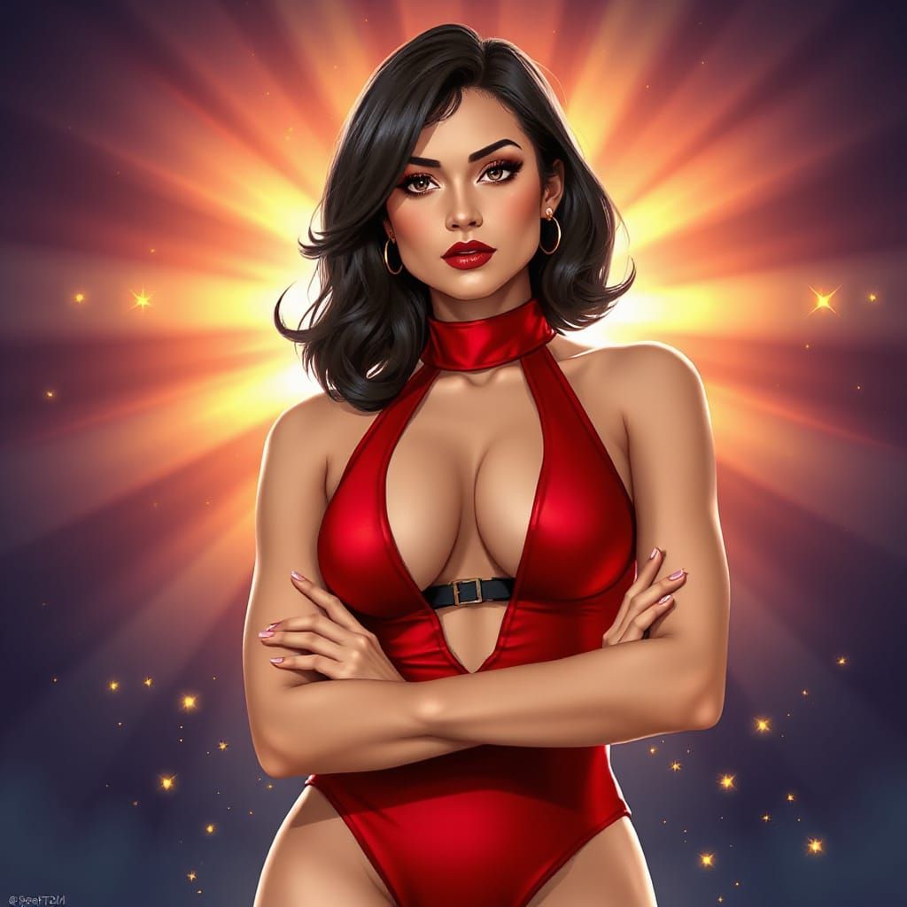 Exotic Superheroine in Dynamic Digital Illustration