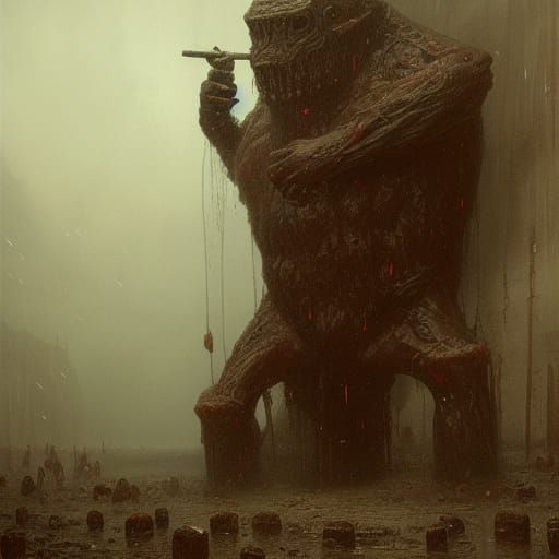 Meat Golem Wields Axe in Horror Illustration