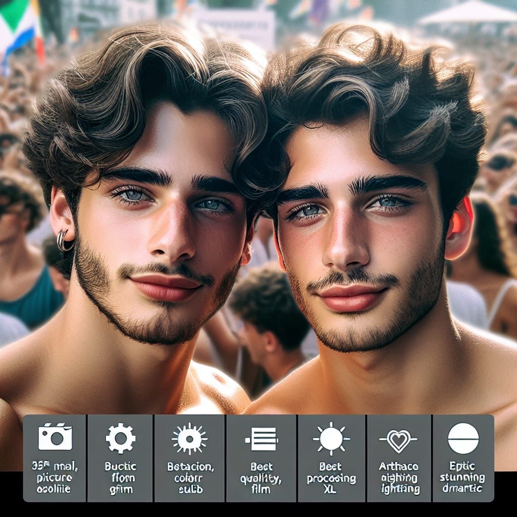 Italian Brothers Selfie at Zurich Pride: Cinematic Still