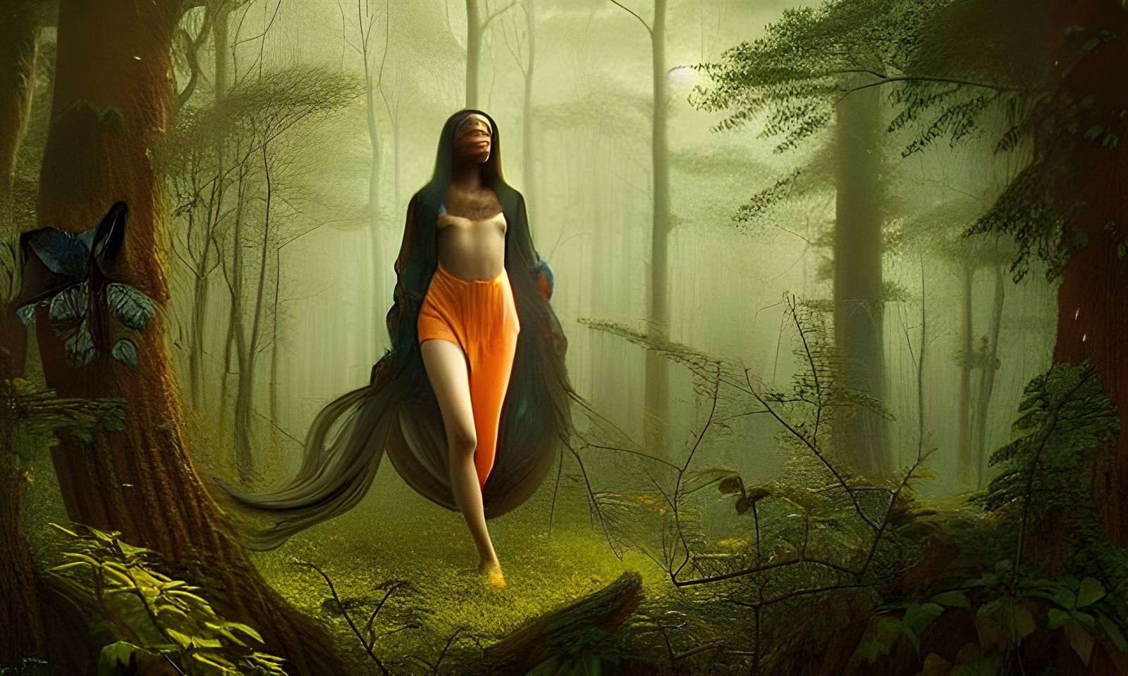 Young Woman Surrounded by Moths in Hyperrealism