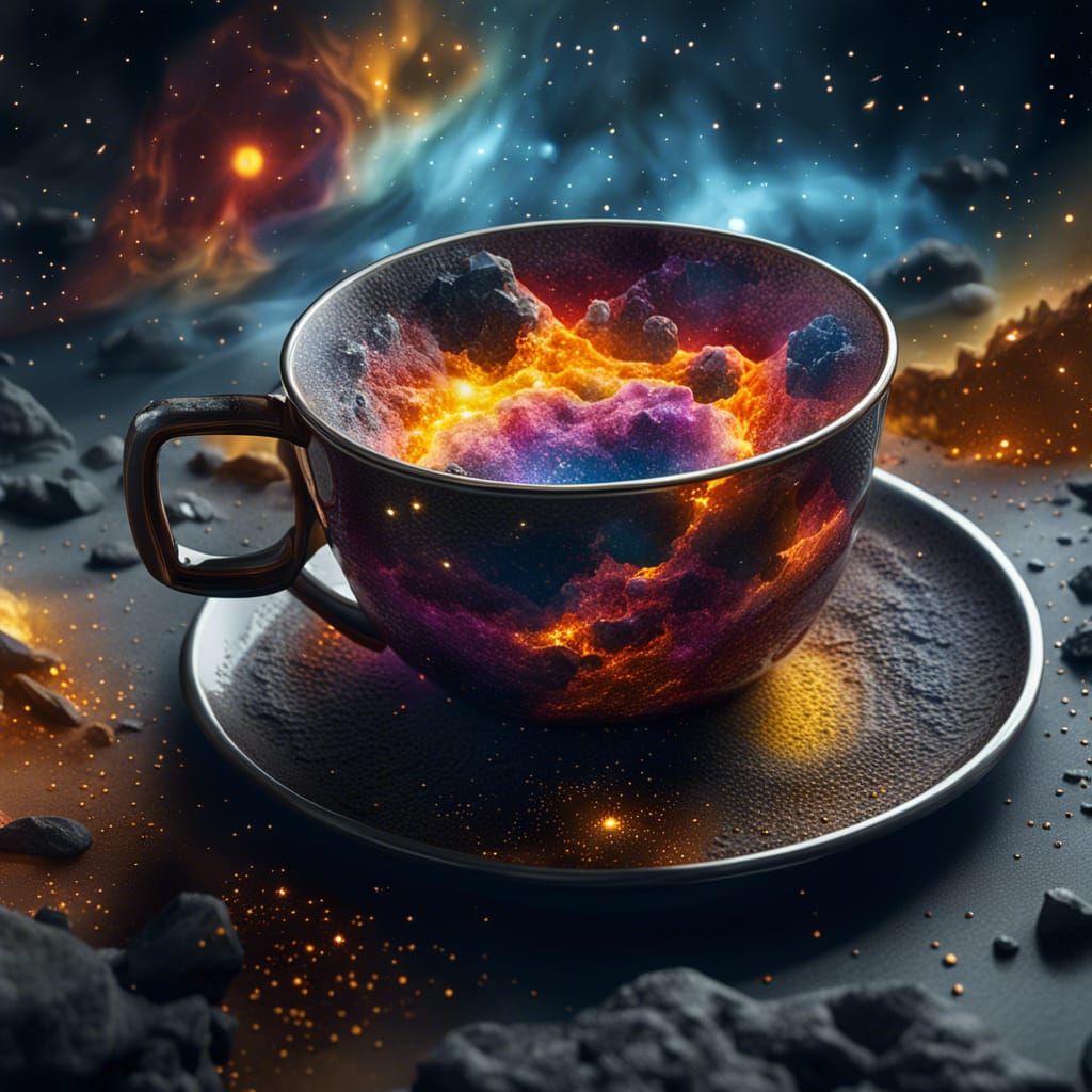 Teacup in Nebula: Surreal Digital Art