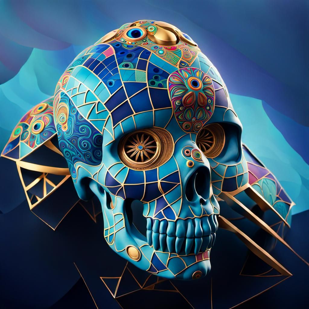 Psychedelic Skull with Intricate Organic Patterns