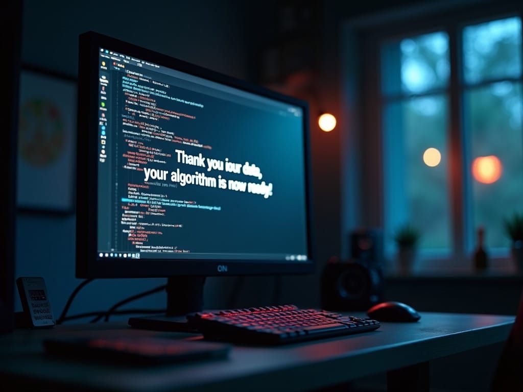 Hyperrealistic Computer Screen with Moody Message
