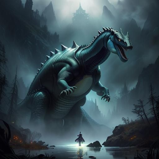 Epic Plesiosaur in Lake: 3D Game Cinematic Art