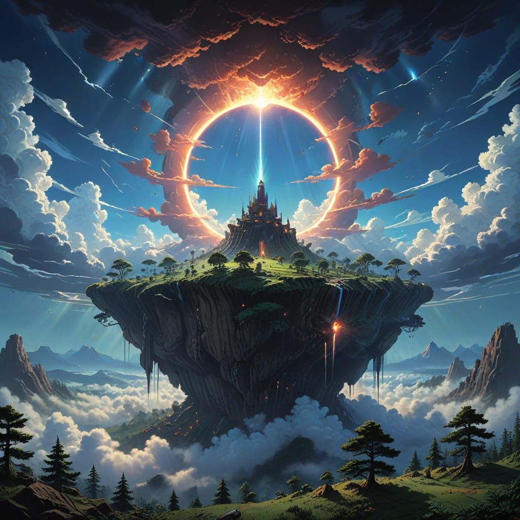 Ethereal Floating Island Amidst Cosmic Energy