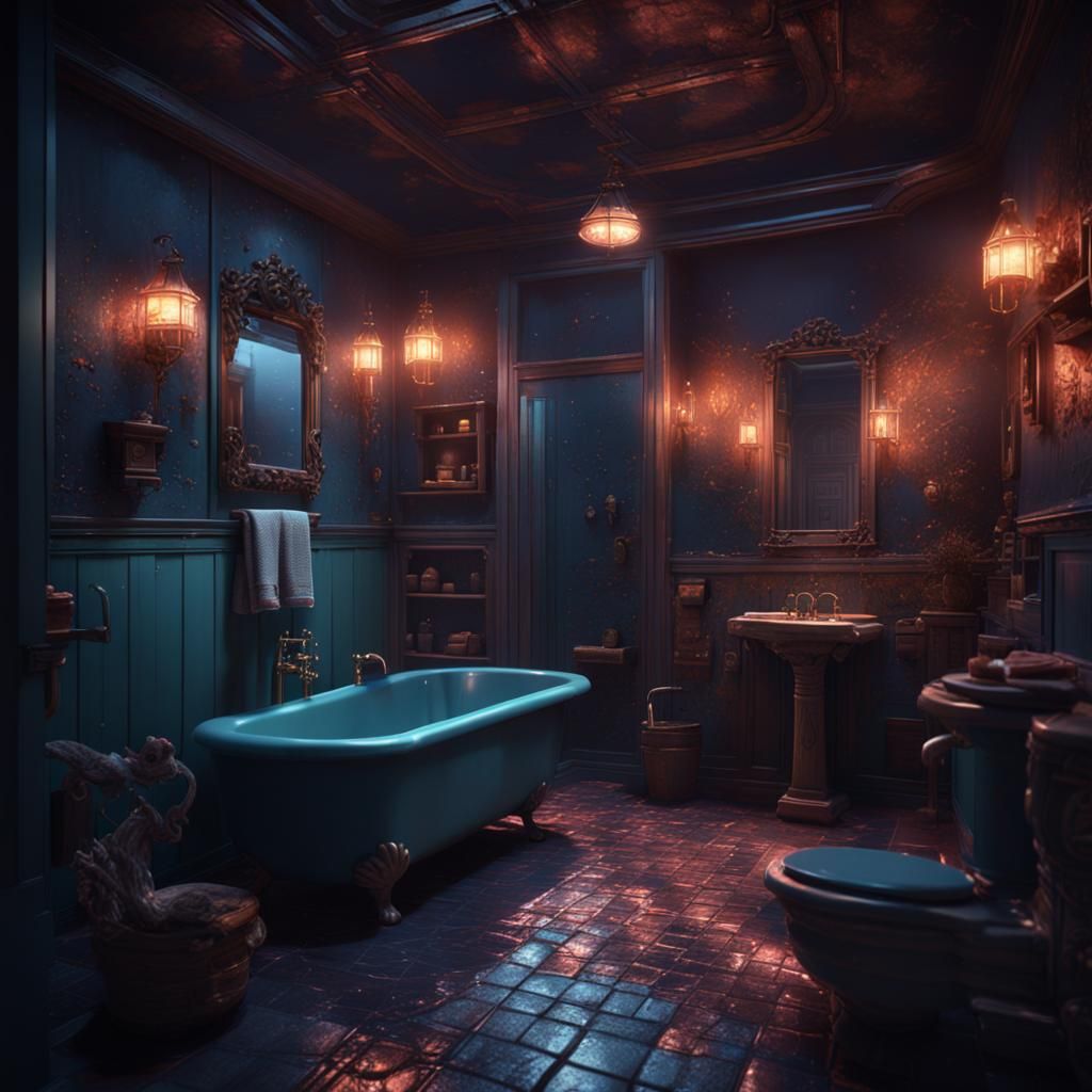 Creepy Bathroom at Night: Detailed Matte Painting