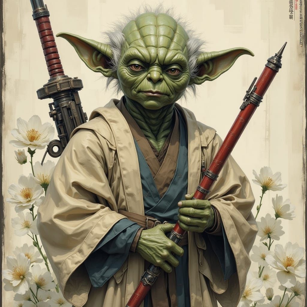 Yoda in Japanese Kimono with Lightsaber