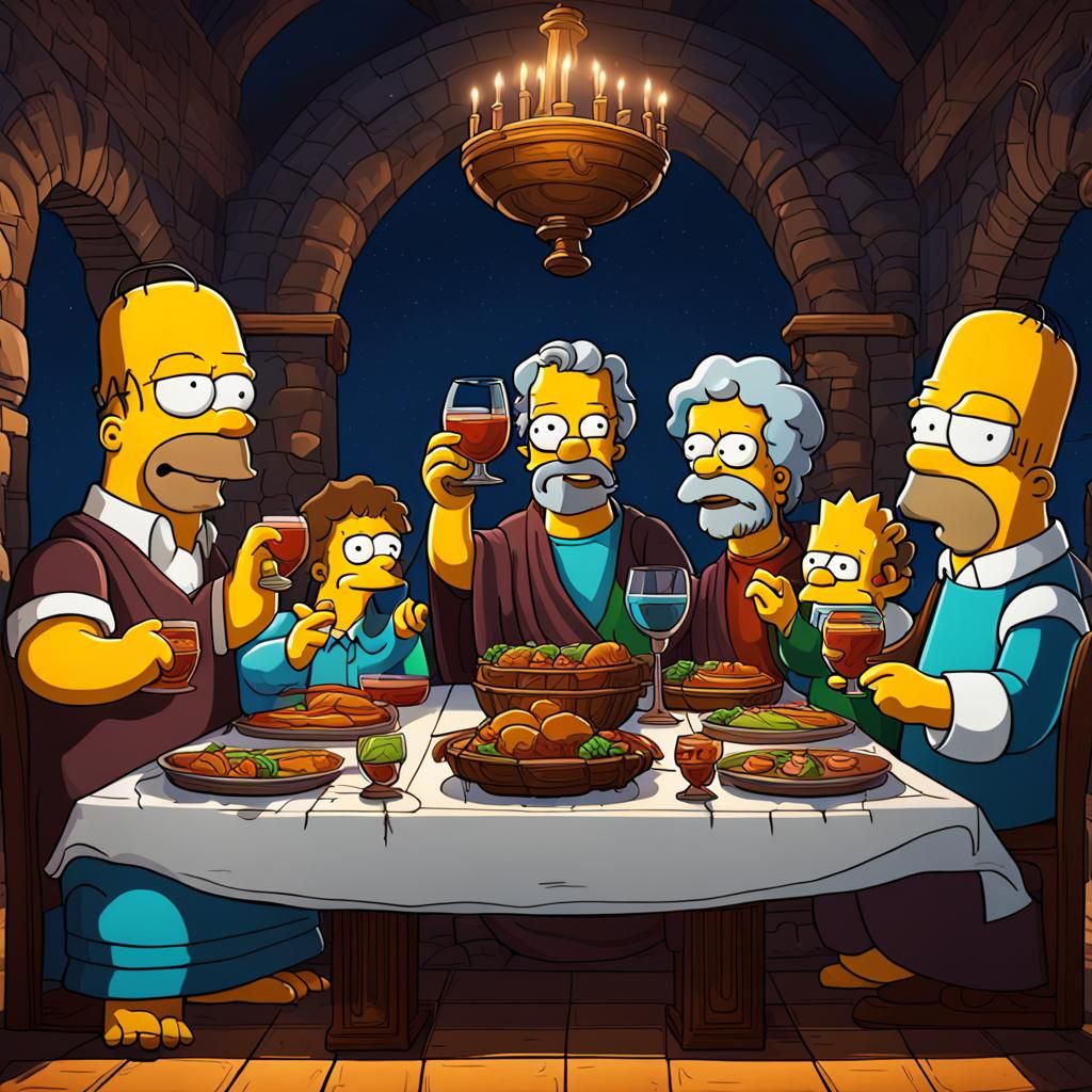 The Last Supper in The Simpsons Style