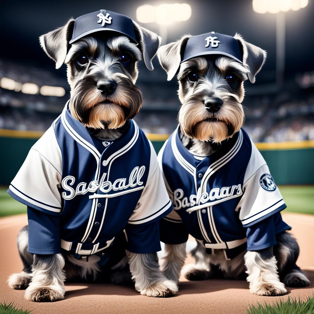 Schnauzer Puppies in Baseball Uniforms