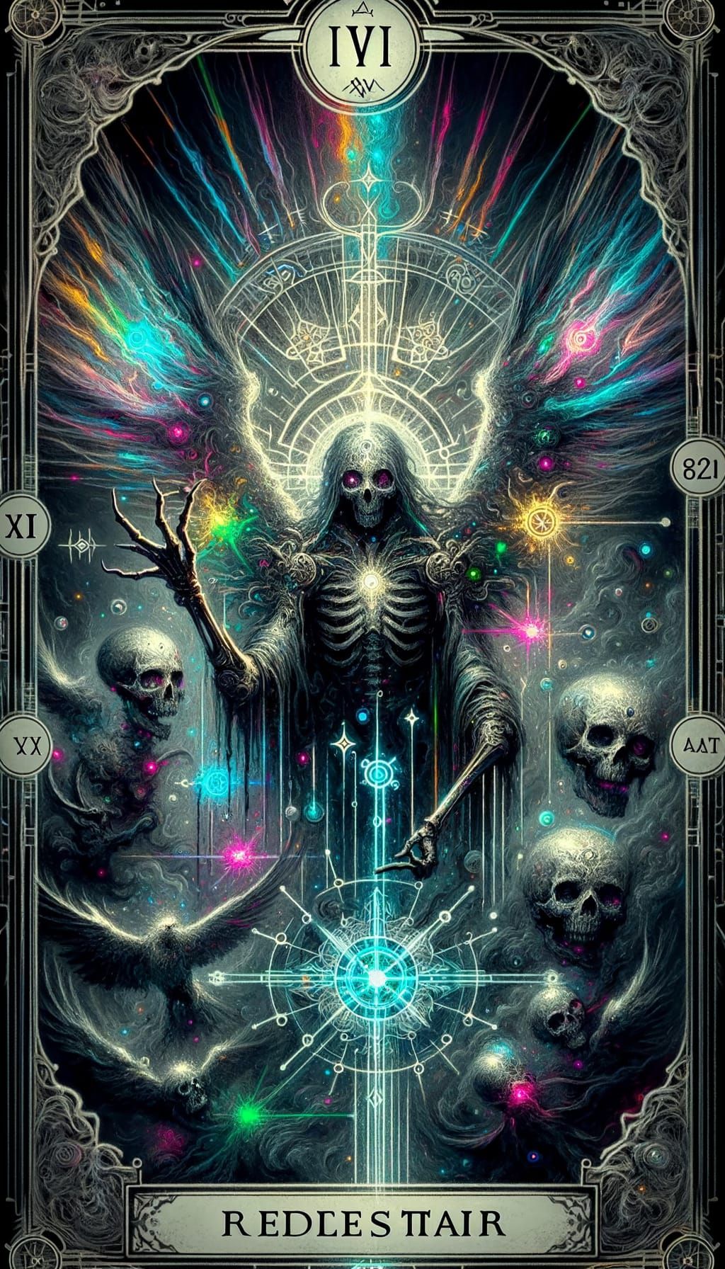 Grey Star Tarot Card in Cyberpunk Steampunk Style