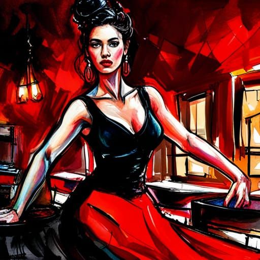 Flamenco Dancer Portrait in Gothic Art Style