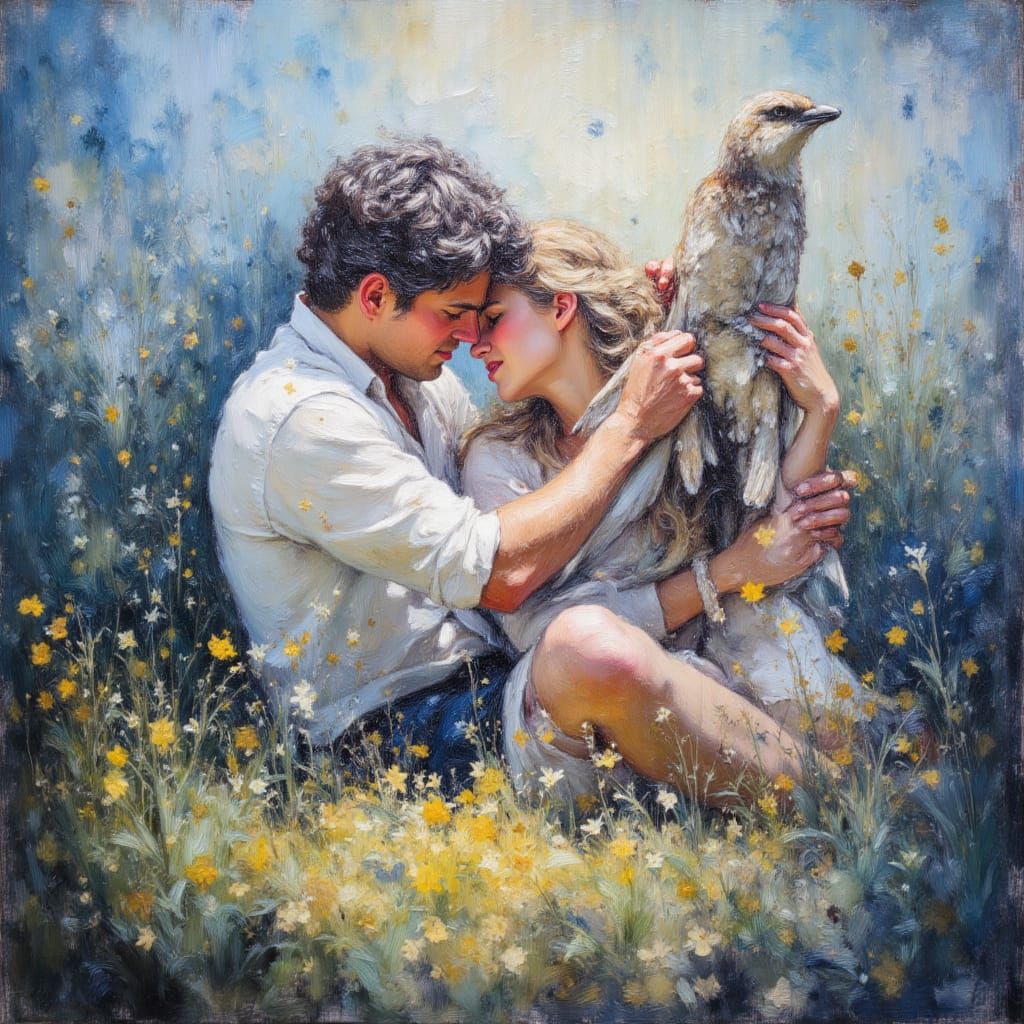 Impressionist Gouache Painting with Chalk Strokes