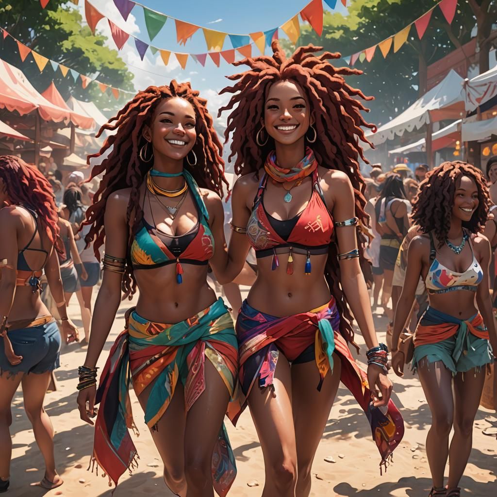 Two Women at Outdoor Festival in Anime Style