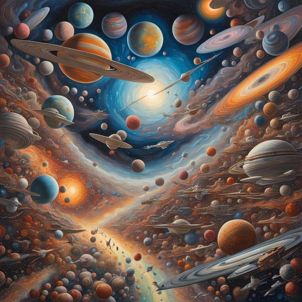 Hyperdetailed Maximalist Oil Painting of Galaxy