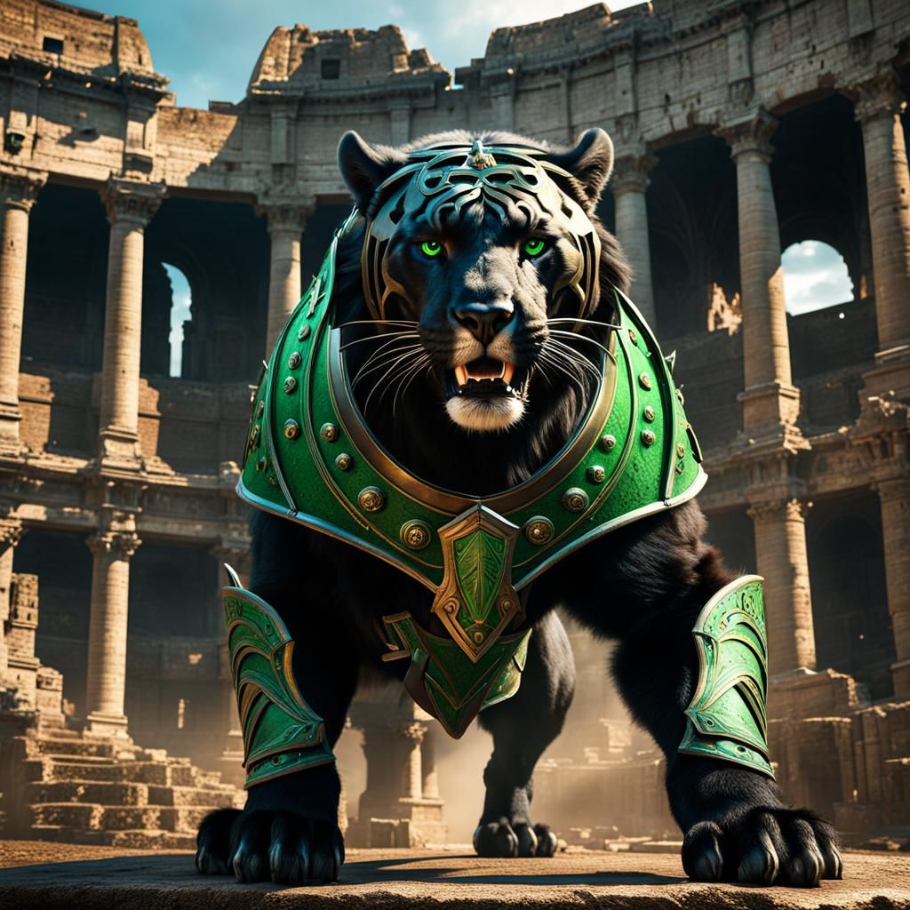 Panther Gladiator in Colosseum: Detailed Digital Painting