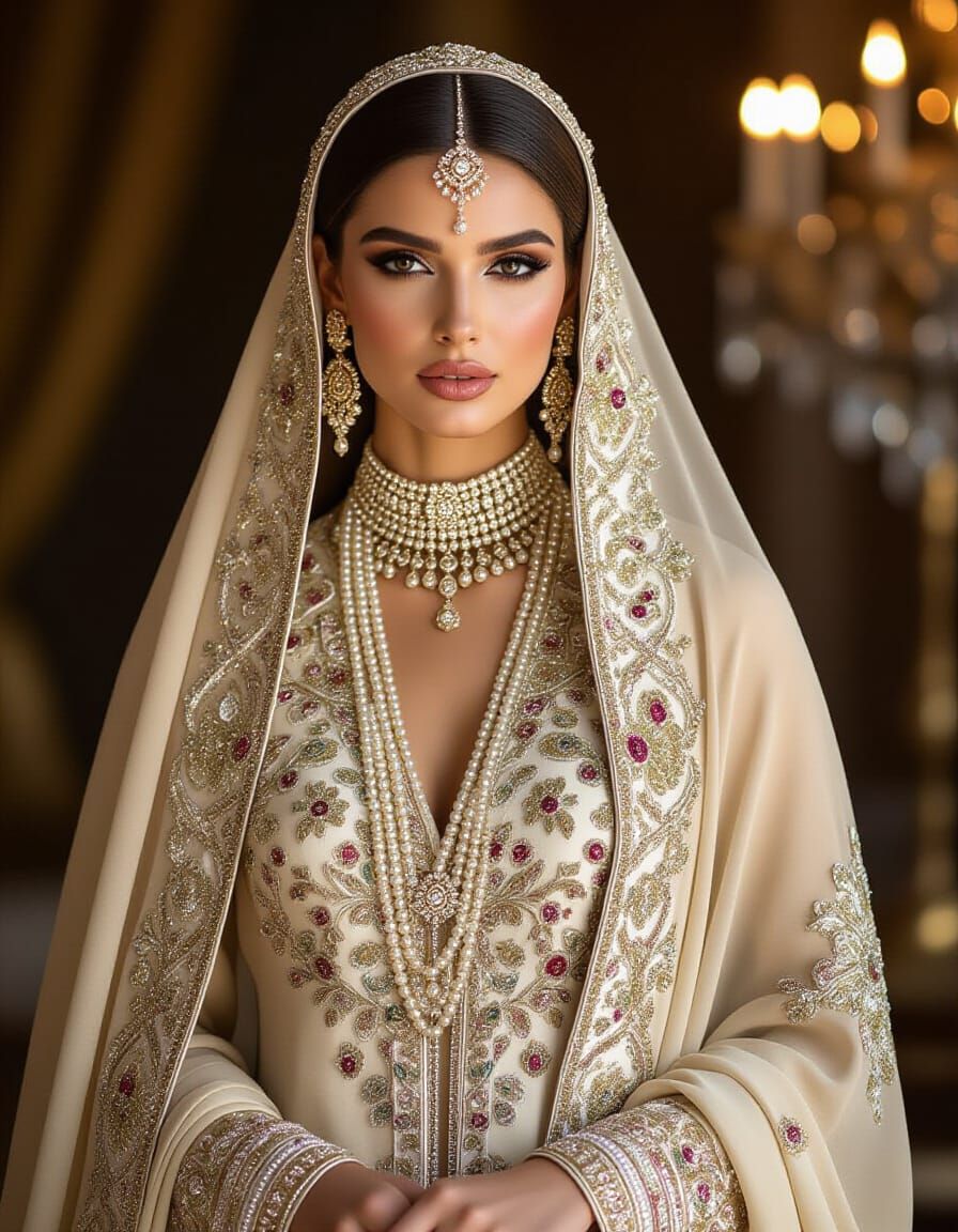 Regal Woman in Opulent Jewel-Toned Abaya