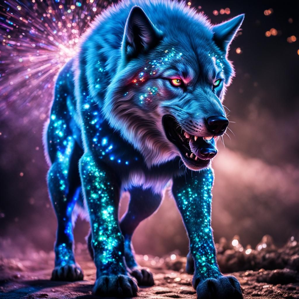 Holographic Cosmos Dire Wolf with Crystal Eyes