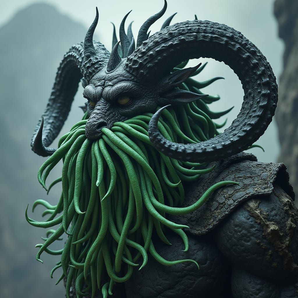 Black Dragonborn Warrior with Tentacle Beard