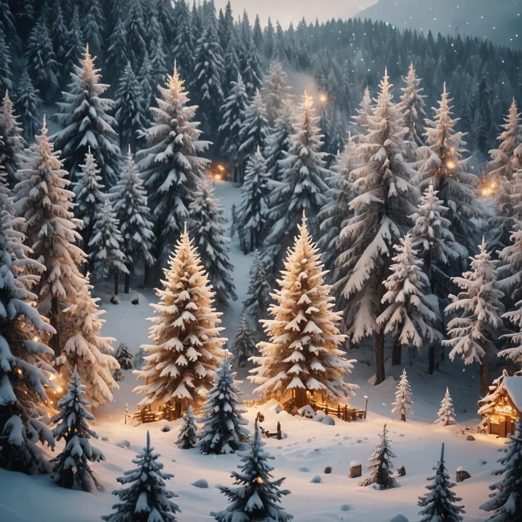 Magical Christmas Forest Gathering in Winter Wonderland
