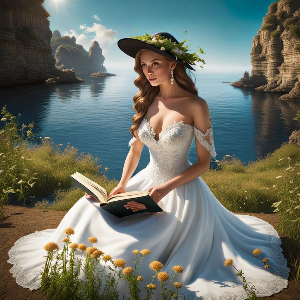 Bridal Witch Reading in Hidden Cove, Fantasy Art