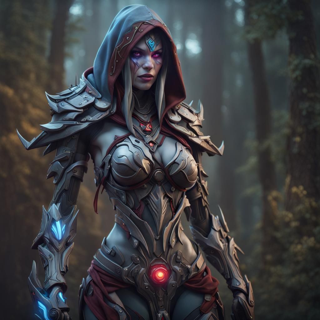 Hyperrealistic Cyborg Woman as Sylvanas, Full Body