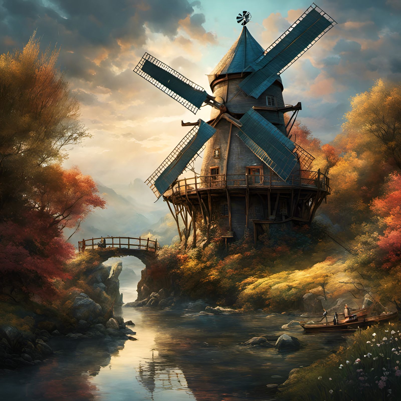 windmill by the stream