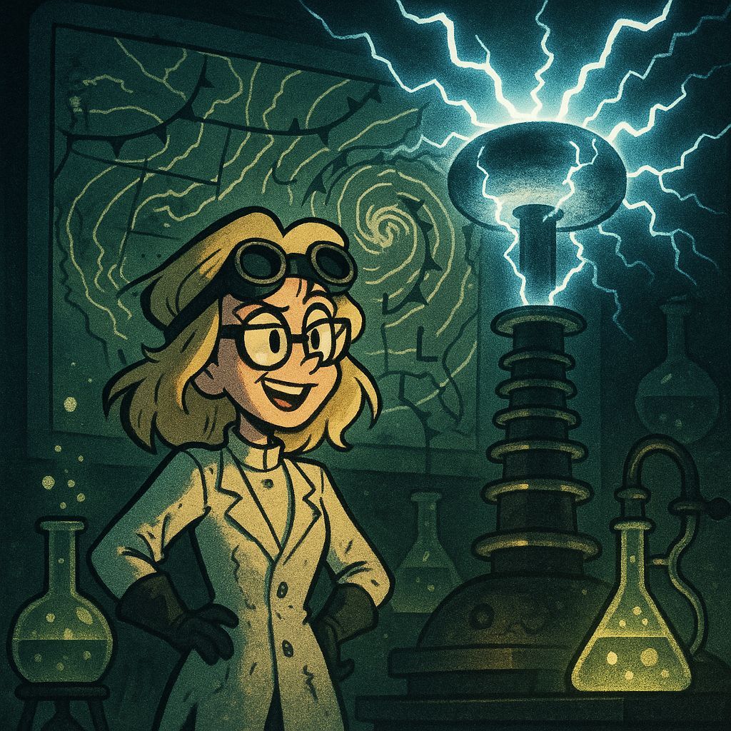 Meteorologist and Tesla Coil in Sci-Fi Lab