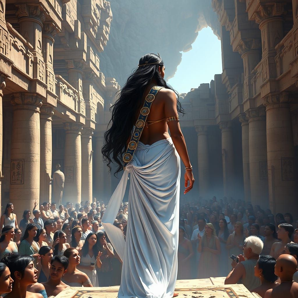 Ancient Goddess in Regal Splendor, in Vibrant Fantasy Art