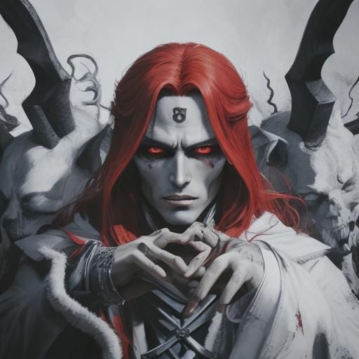 Menacing Red-Haired Demon: Manga Portrait in Anime Style