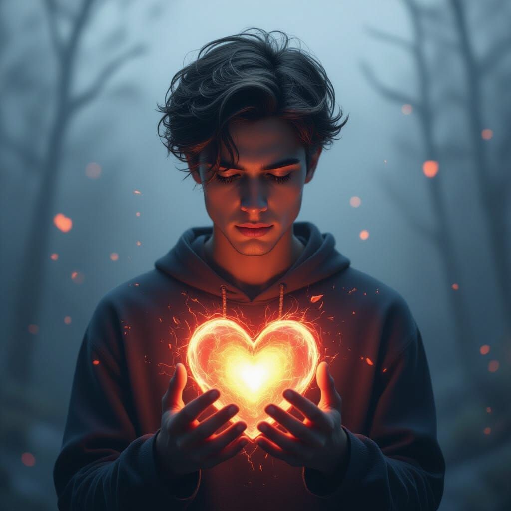 Surreal Character With Glowing Heart of Light