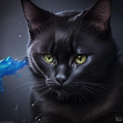 Hyperrealistic One-Eyed Black Cat Concept Art