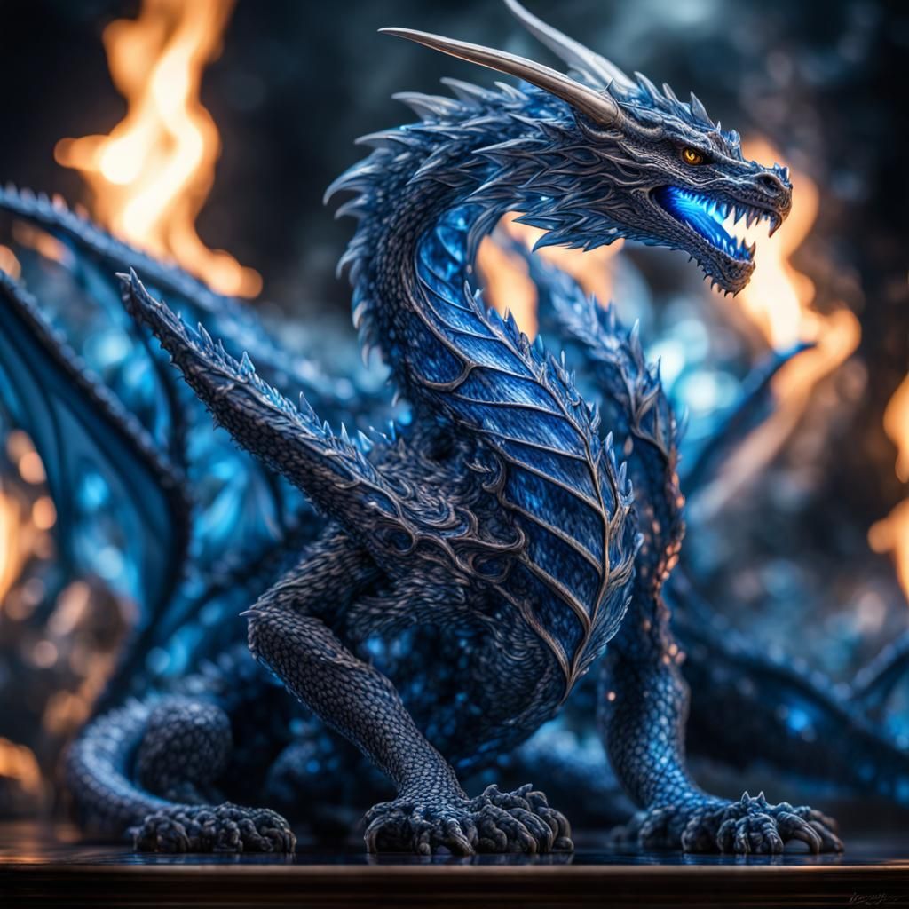 Crystal Dragon with Blue Flames in HDR