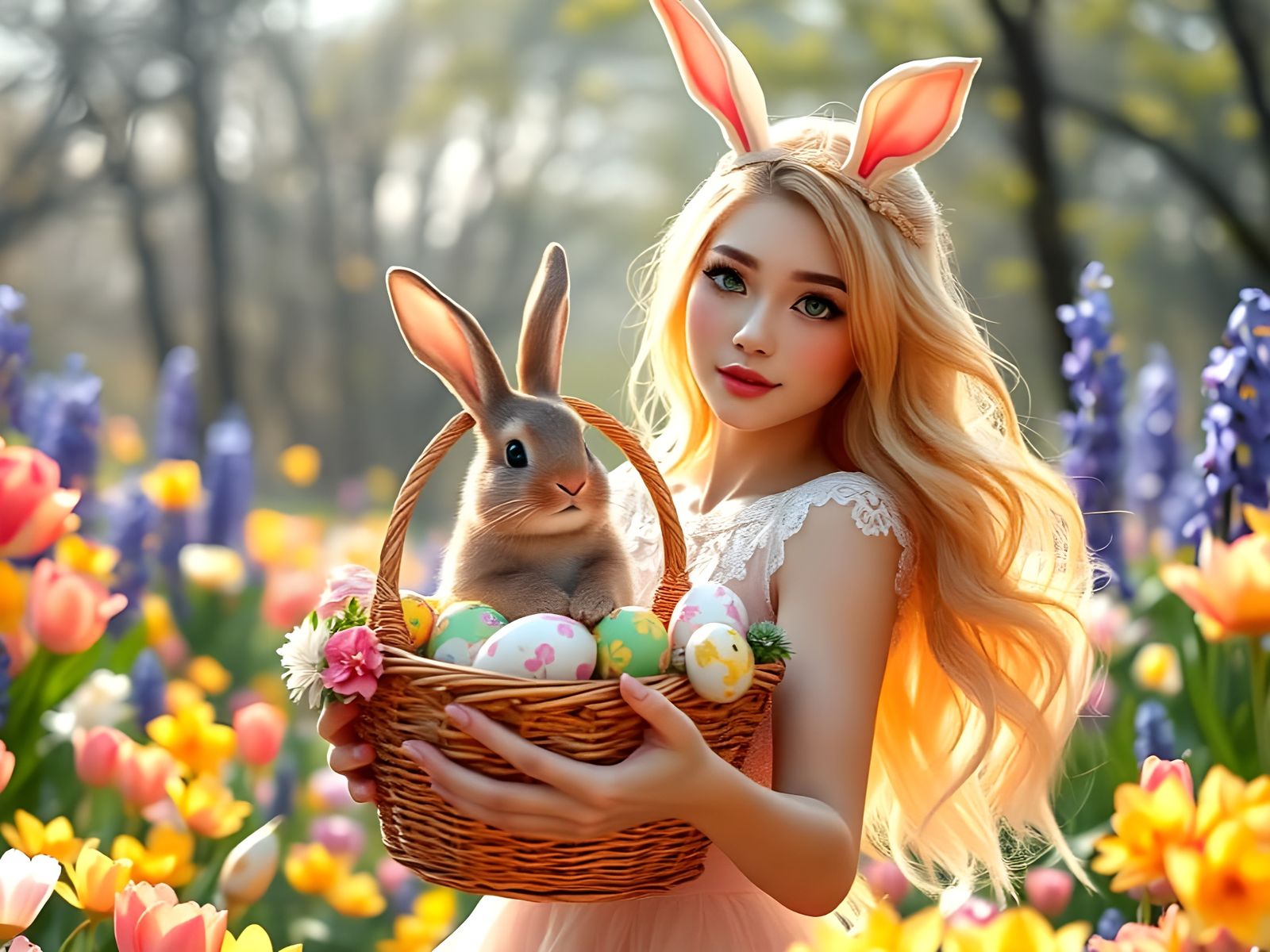 Luminous Easter Goddess in Pastel Hues