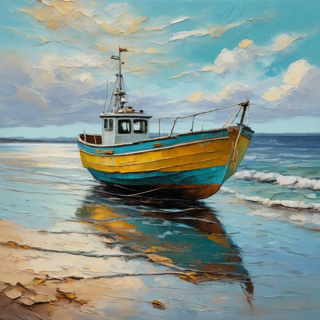 Moored Cutter in Impasto Oil Painting Style